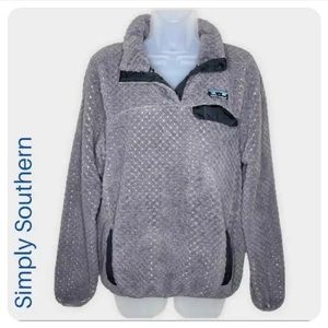 Simply Southern women’s gray t snap pullover Sherpa fleece size large